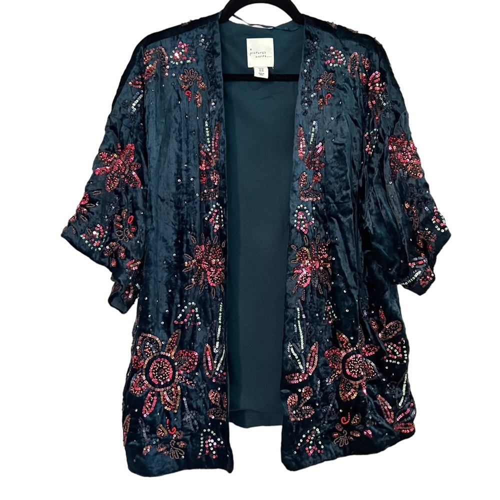 Anthropologie Sequin Teal Kimono size M